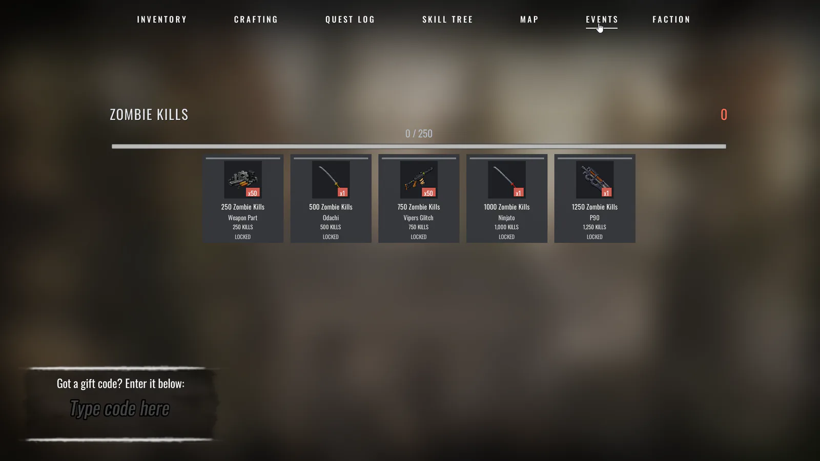 Zombie-kill Season Rewards interface with a horizontal sequence of milestone cards